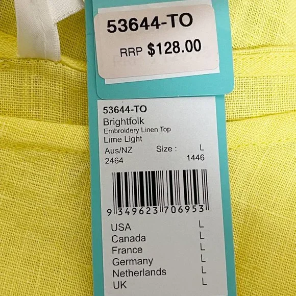 Seafolly Large Bright Folk Lime Light Long Sleeve Boat Neck Linen Crop Top NWT - Picture 7 of 11